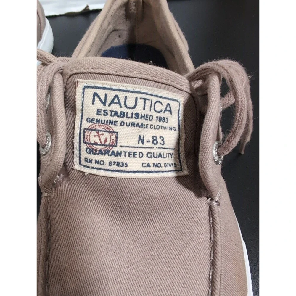NAUTICA SPINNAKER TWILL TAN/BEIGE BOAT SHOES MEN'S SIZE  8.5 M VGUC